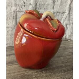 Vintage Apple Cookie Jar Red Green Excellent